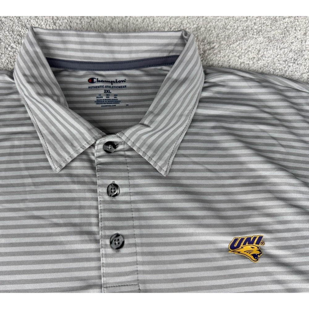 UNI Panthers Northern Iowa  Mens Golf Polo Shirt XXL ~ Gray White Striped 2XL